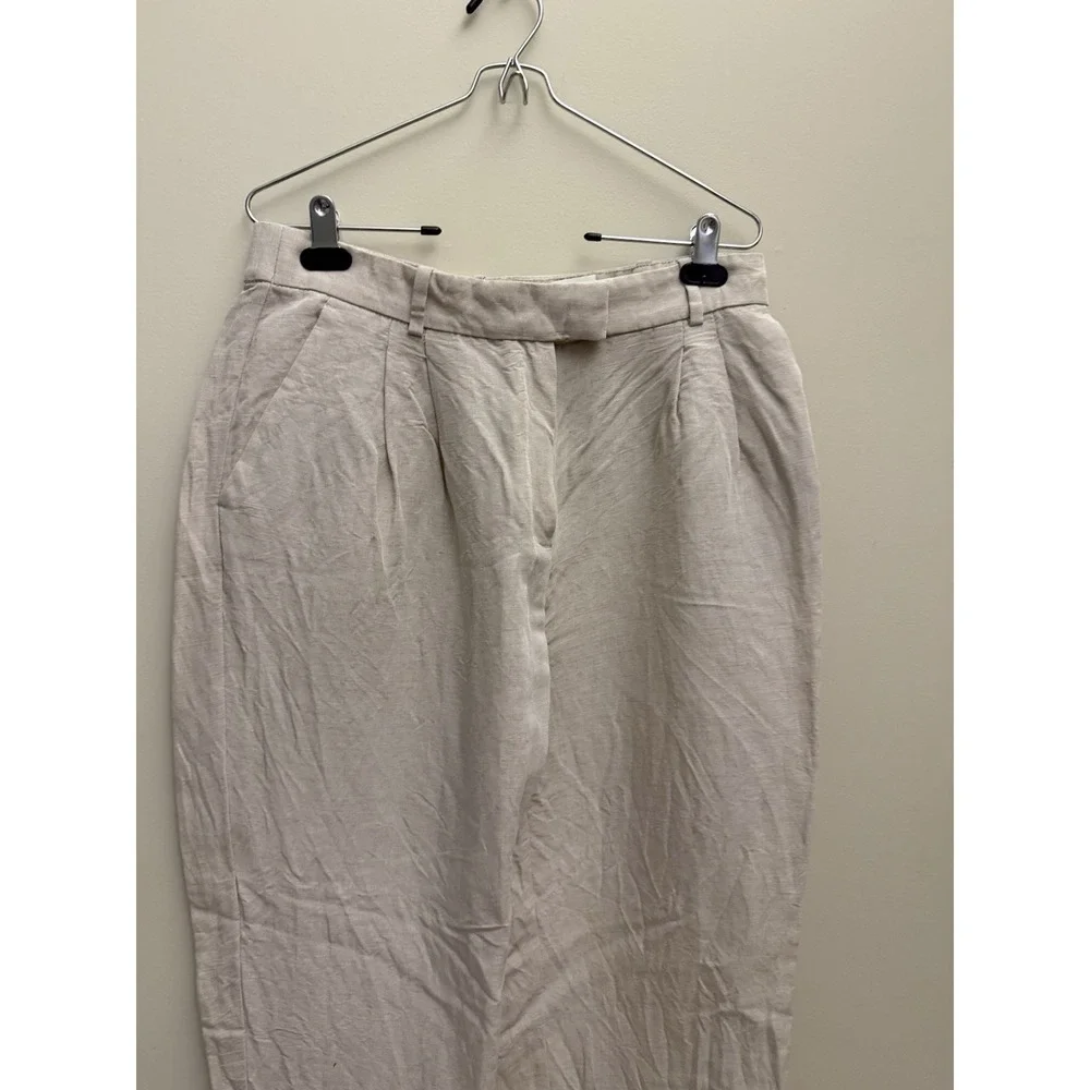 H&M Women's Linen Pants 12 Off White Business Casual Mid-Rise Tapered Leg‎